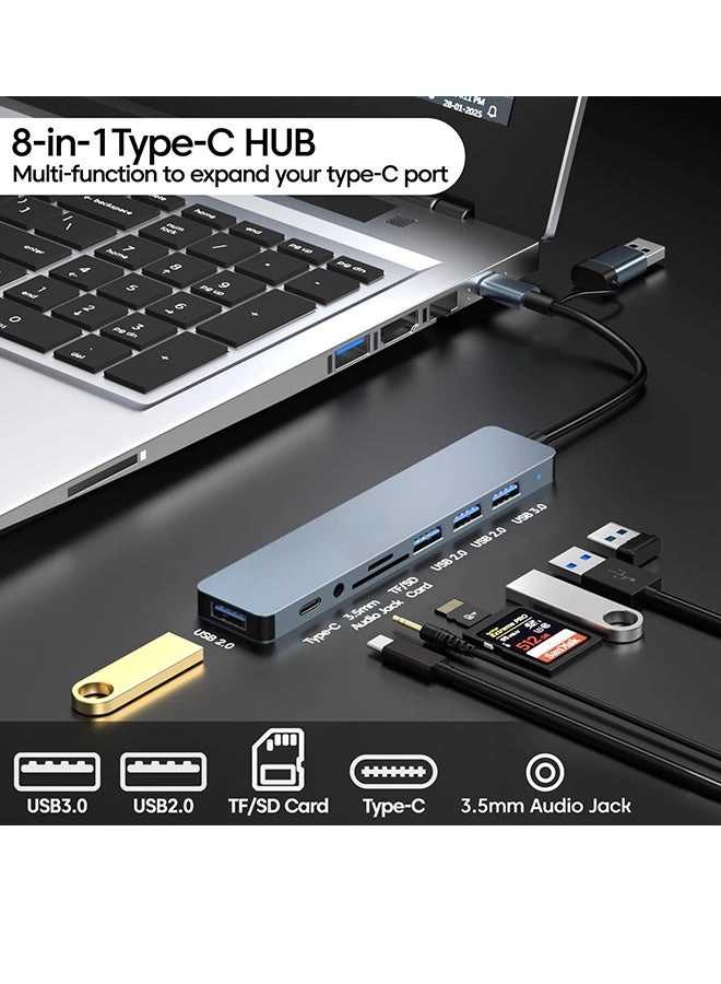 8-in-1 USB + Type C Converter - USB 3.0 SD/TF Card Reader