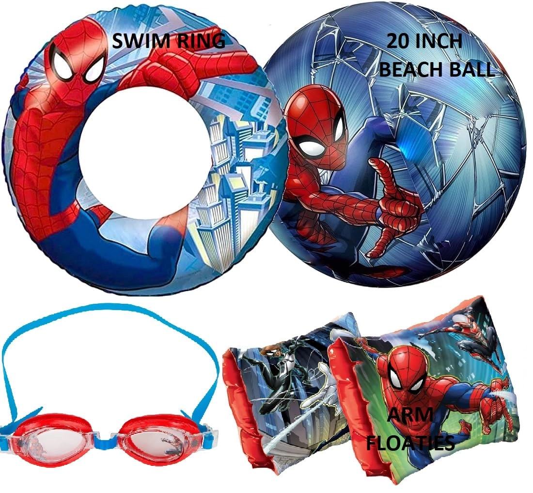MZA STORES Swim Ring - 17.5 inches + Arm Floats - 5.8 inches + Beach Ball + Goggles