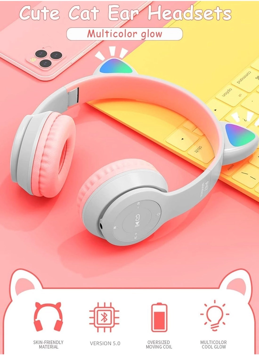 Kids LED Glow Wireless Headset