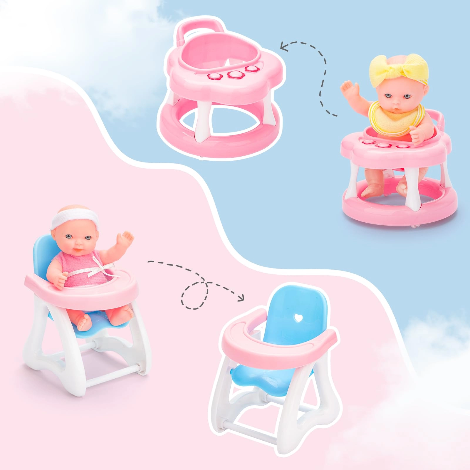 Mini Baby Doll Set - 5" Plastic Ages 3+