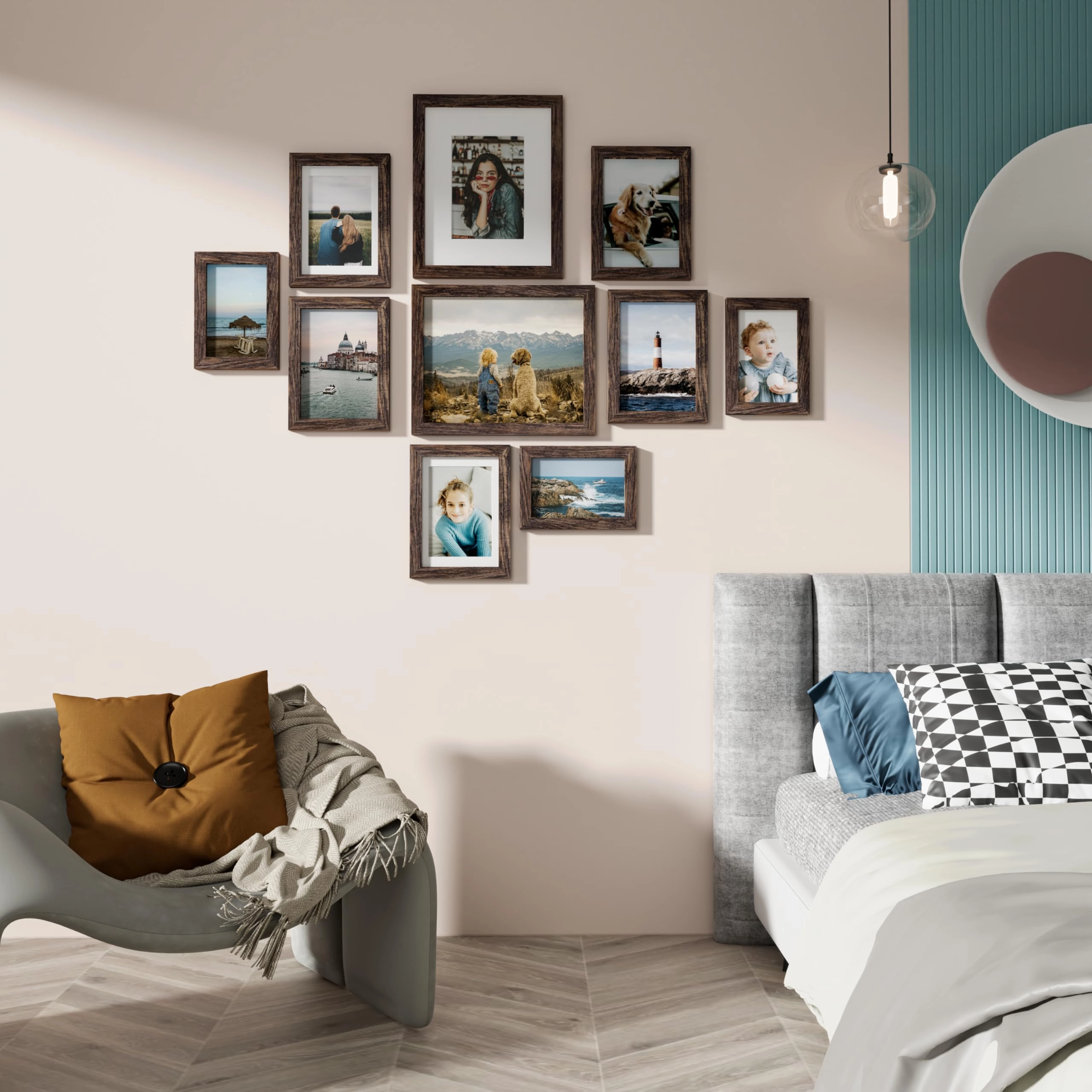 Picture Frames Set - 10 Pack Rustic Grey
