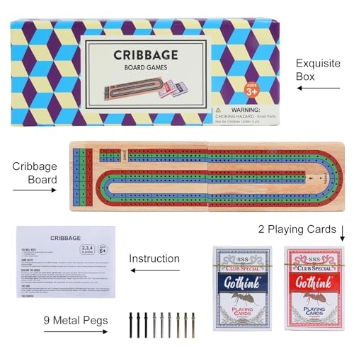 Cribbage Board - Folding 3-Track 9 Metal Pegs