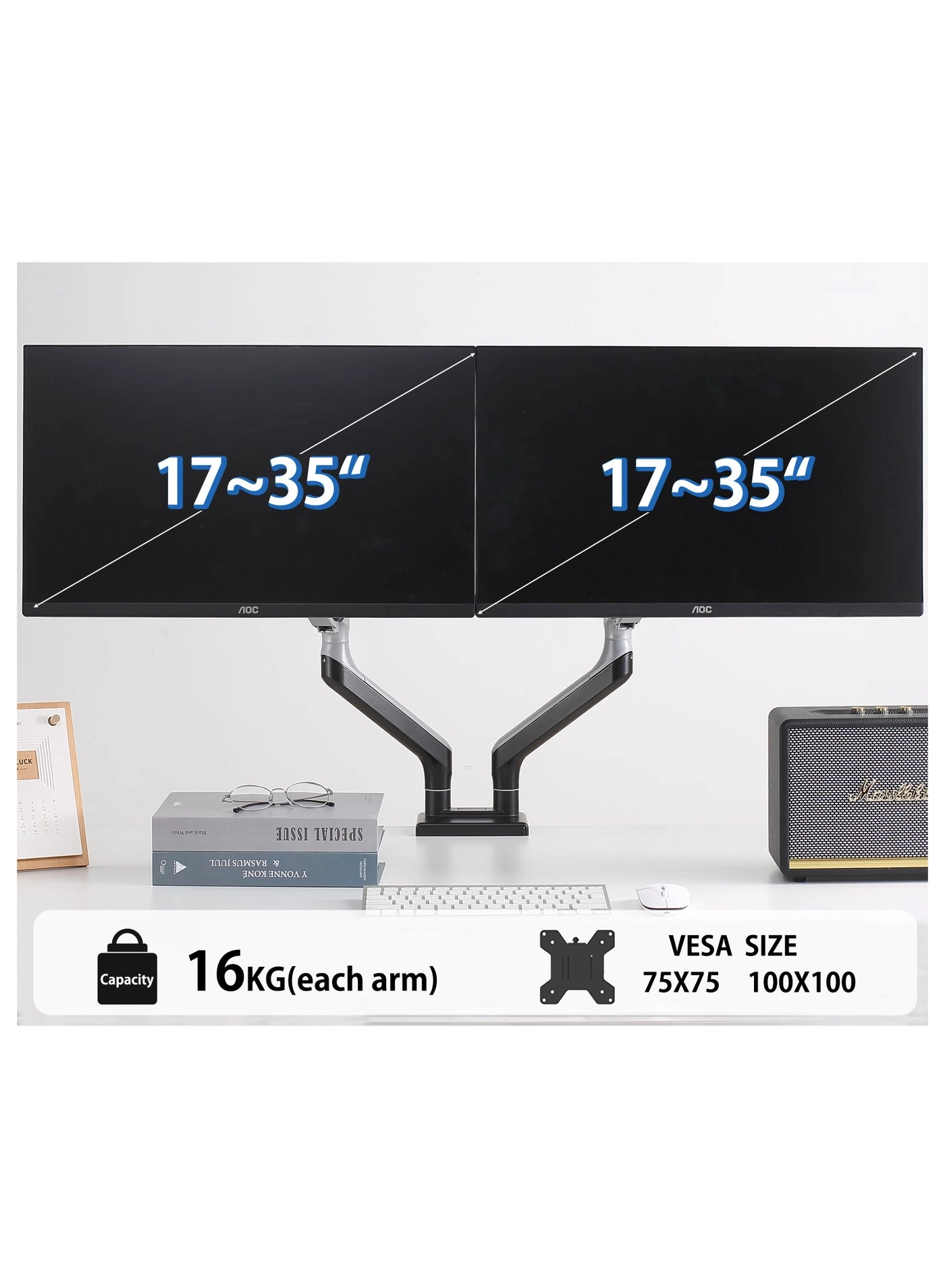 Dual Monitor Arm - Dual 17-35" 75mm 100mm