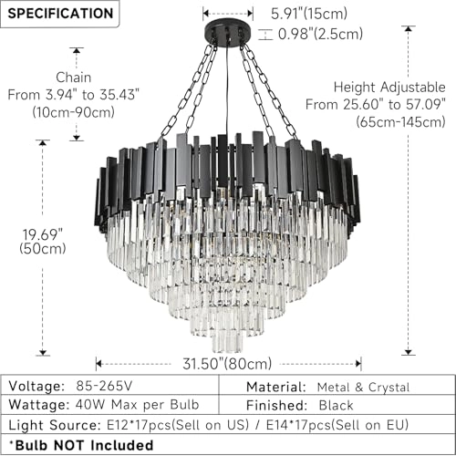 Modern Crystal Chandelier - E12 x 12 80 cm