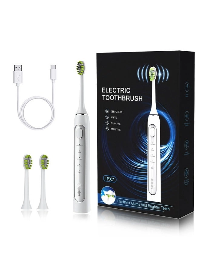 Electric Toothbrush - 2 Brush Heads White Charging Cable
