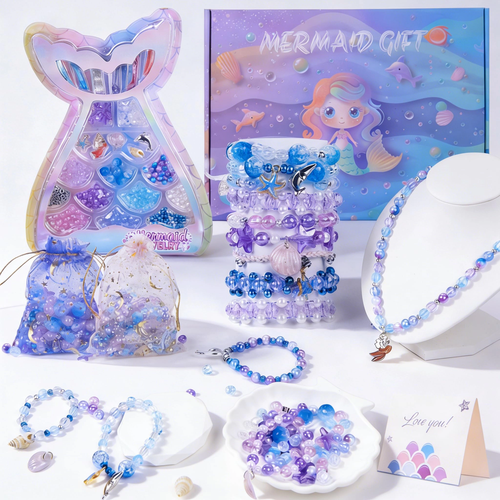 danvren Mermaid Bracelet Making Kit - 200+ DIY Beads Ages 5-10