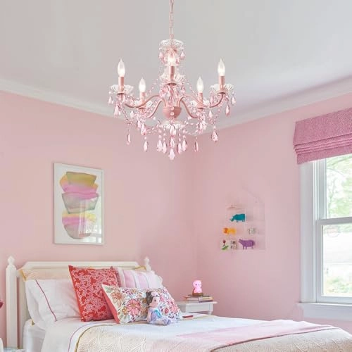 Crystal Pink Chandelier - Dimmable