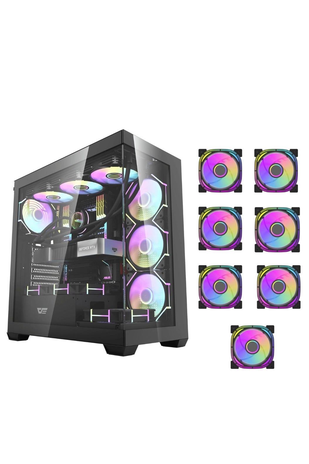 Aigo DS900 - ATX M-ATX ITX 7 ARGB Fans Tempered Glass Panels