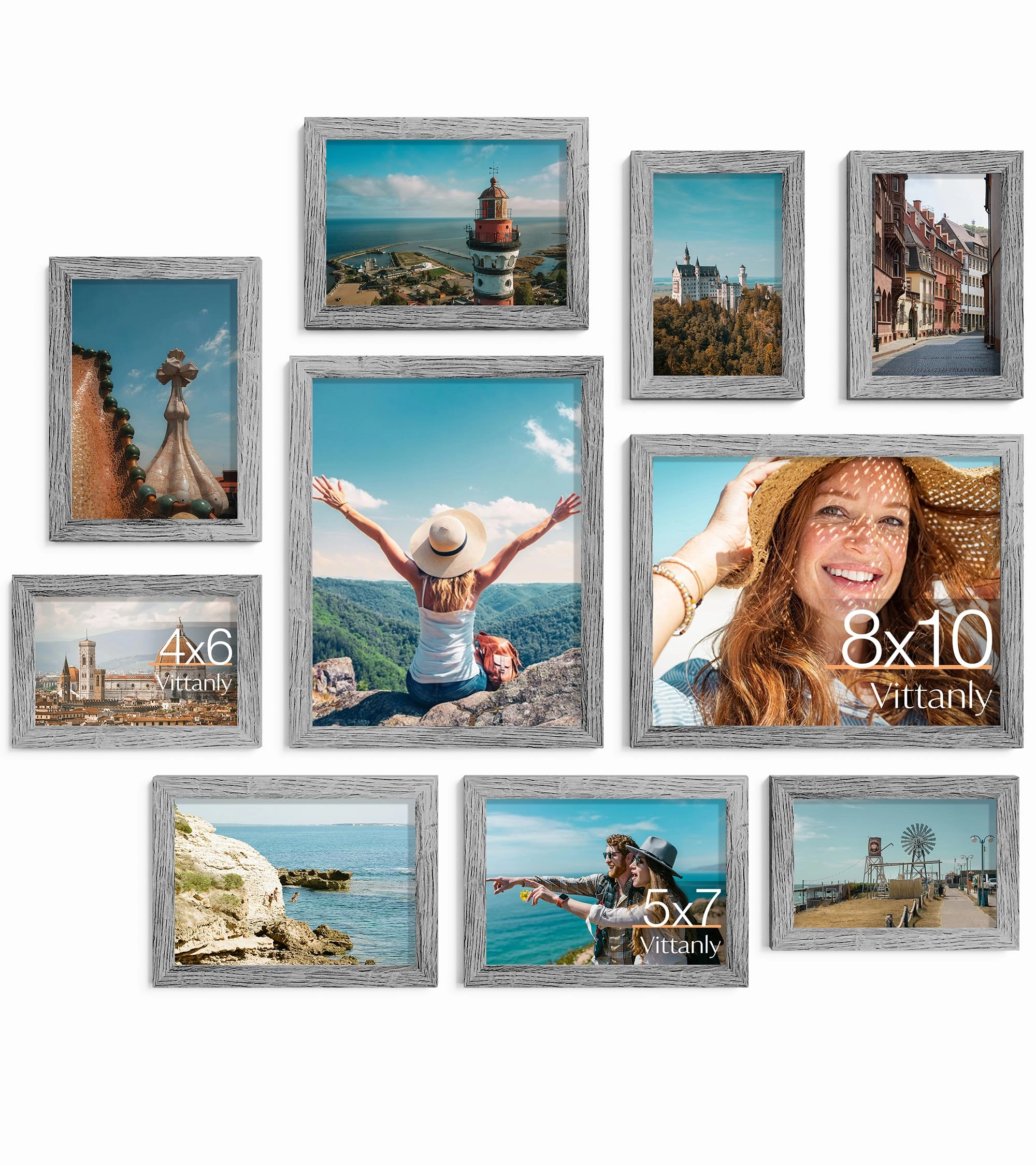 Picture Frames Set - 10 Pack Rustic Grey