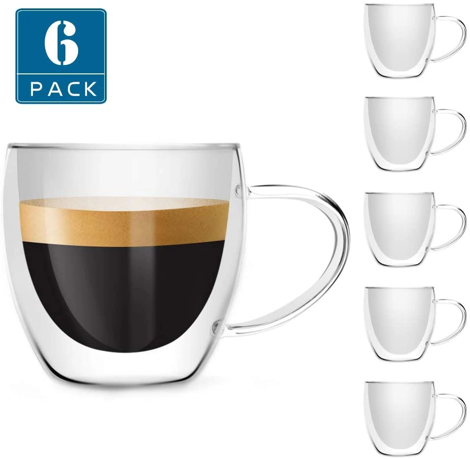 Lushh Glass Mug - 6 pcs - Double Wall Insulated - 250 ml