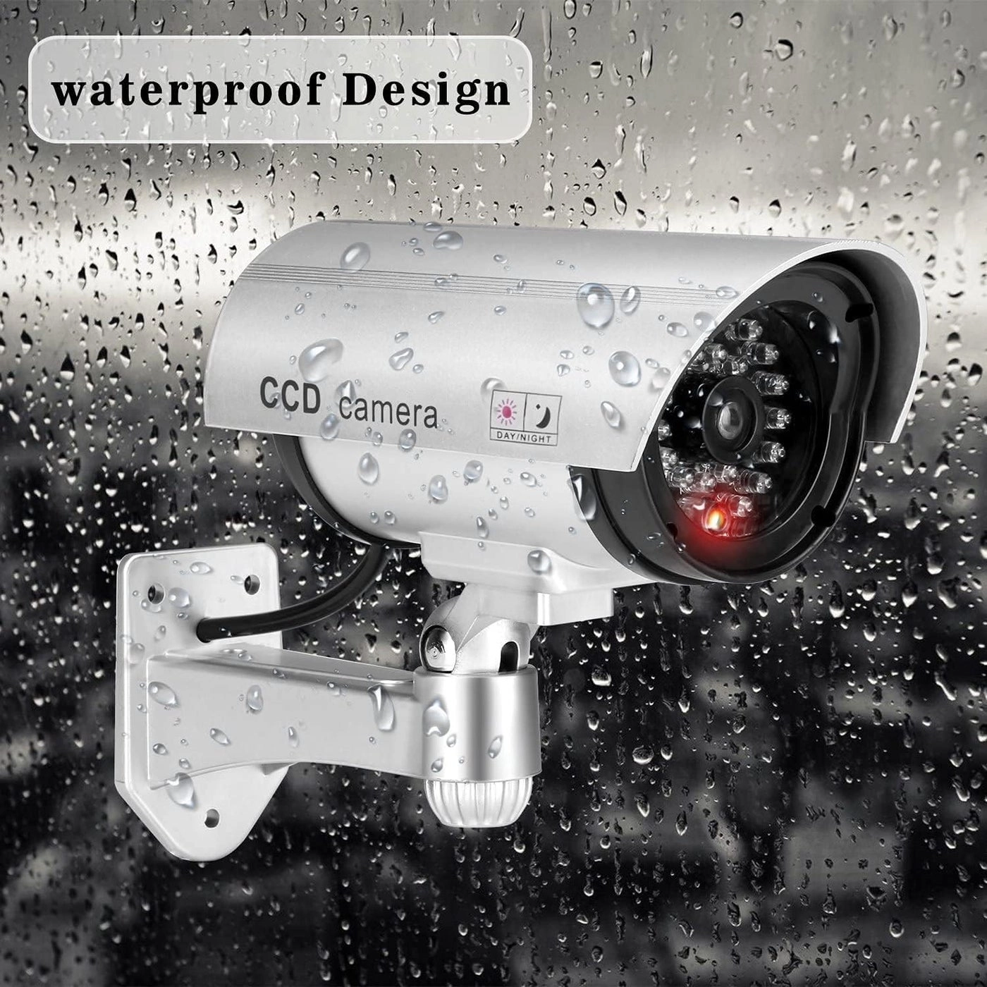 Dummy Security Camera - Solar Powered IR Red LED Light Silver