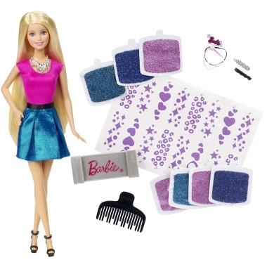 Barbie Color Reveal Glitter! Hair Swaps Doll - Glittery Blue 25 Hairstyling & Party-Themed Surprises Ages 3+