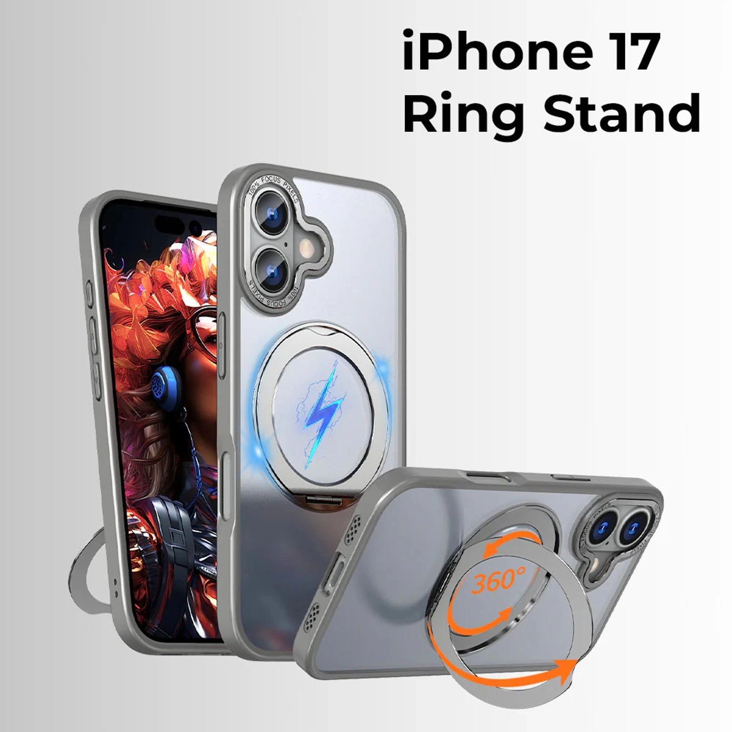 360° Rotate Ring Stand Magsafe Case - TPU and polycarbonate for iPhone 17