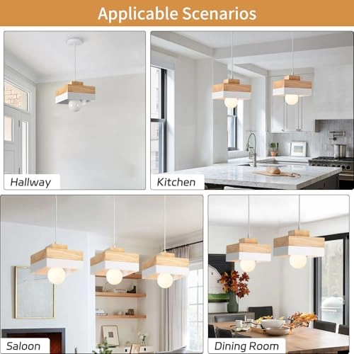 Vintage E27 Square Wood Pendant Light