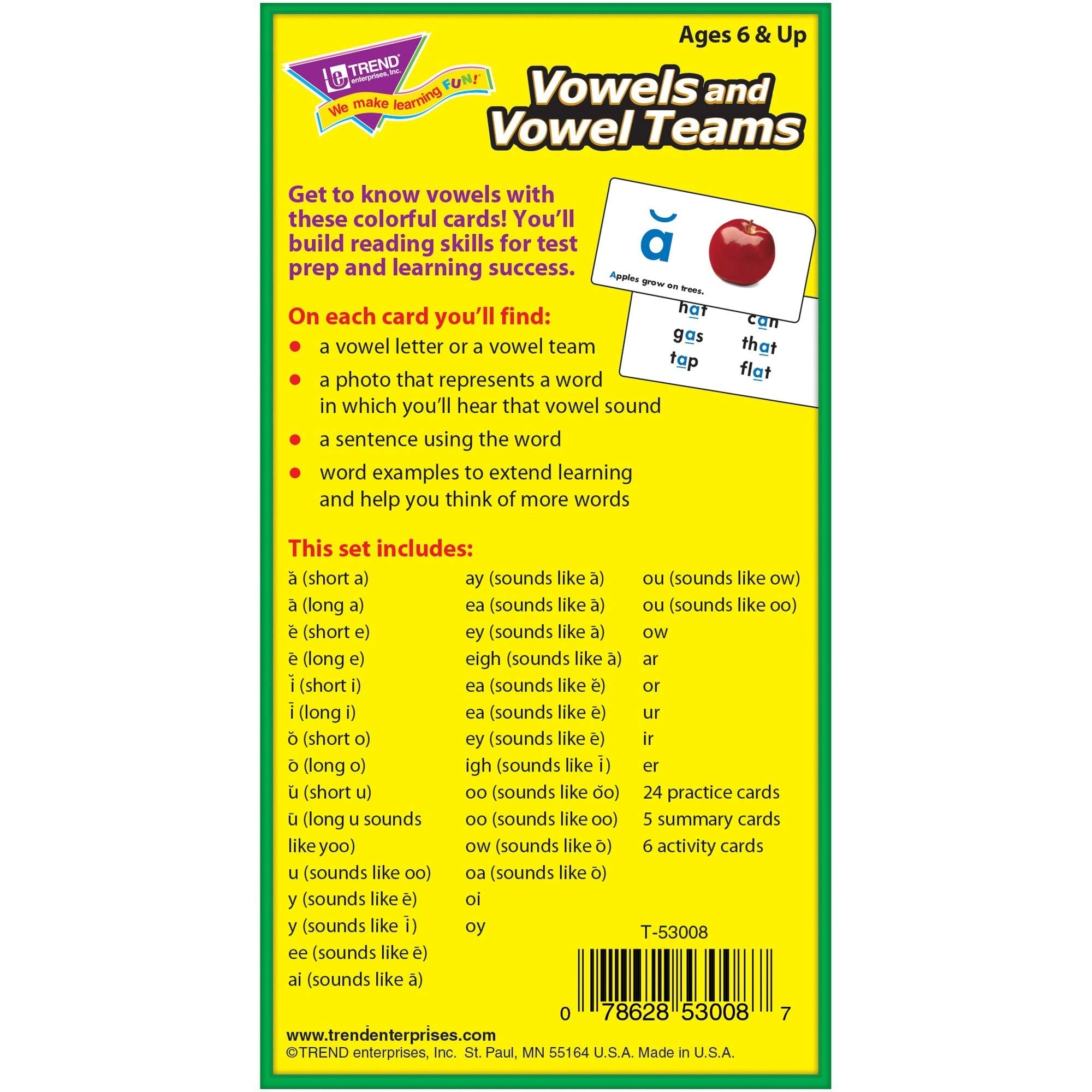 Vowels and Vowel Teams Skill Drill Flash Cards - Ages 6 and Up 72 pieces