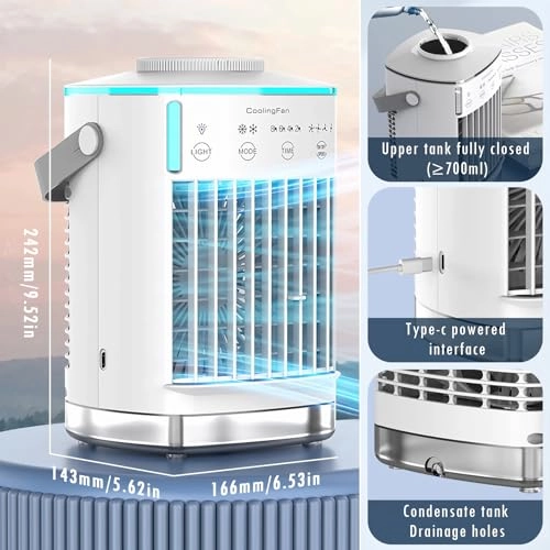 Small Portable Air Conditioner - 700ML 120° Oscillating Type-C