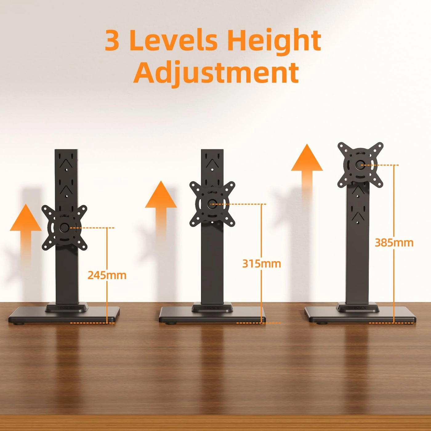Single LCD Computer Monitor Free-Standing Desk Stand Mount Riser - 13 inch to 43 inch 50,75& 100mm