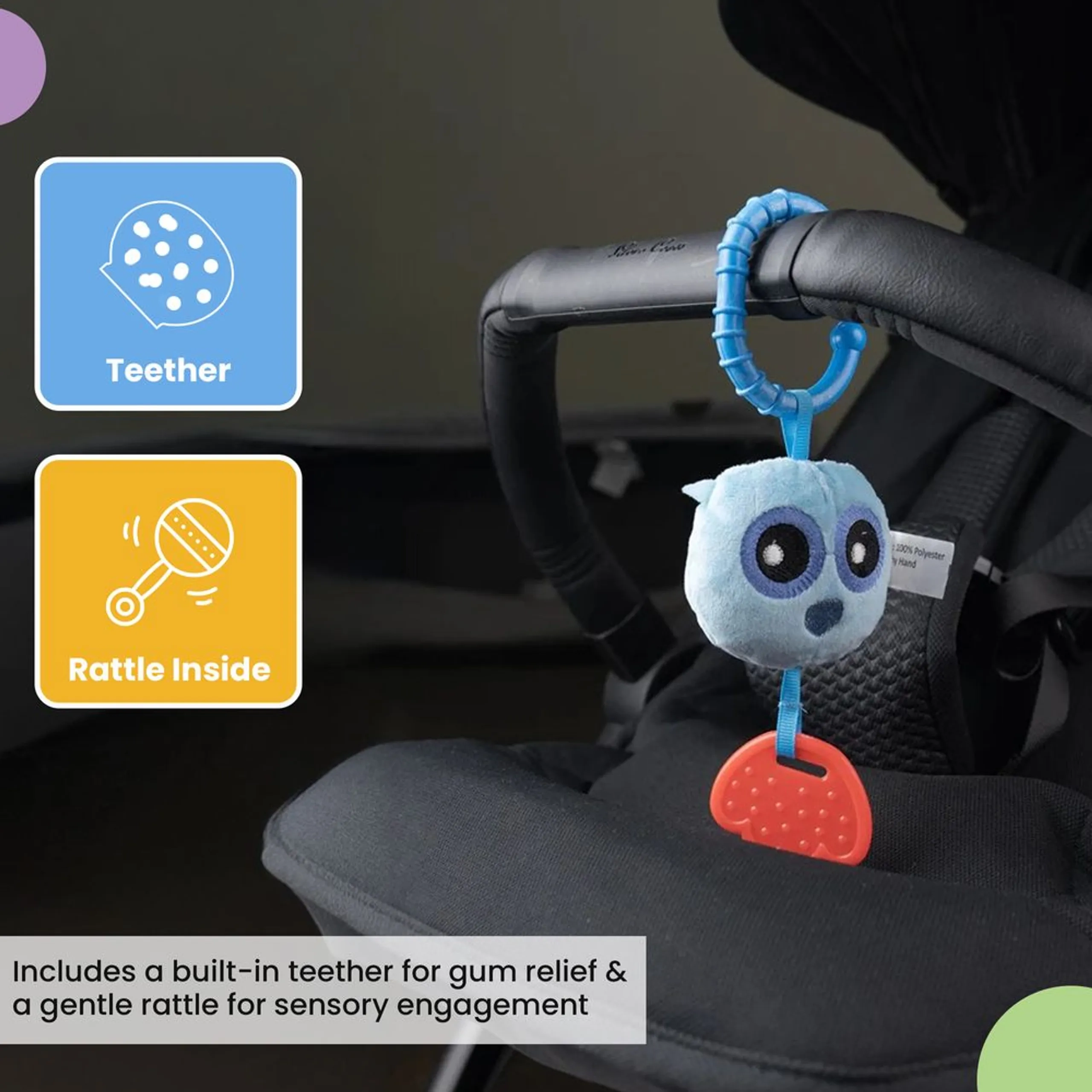 Playtime Owl Teether - soft cuddly fabric silicone teething ring