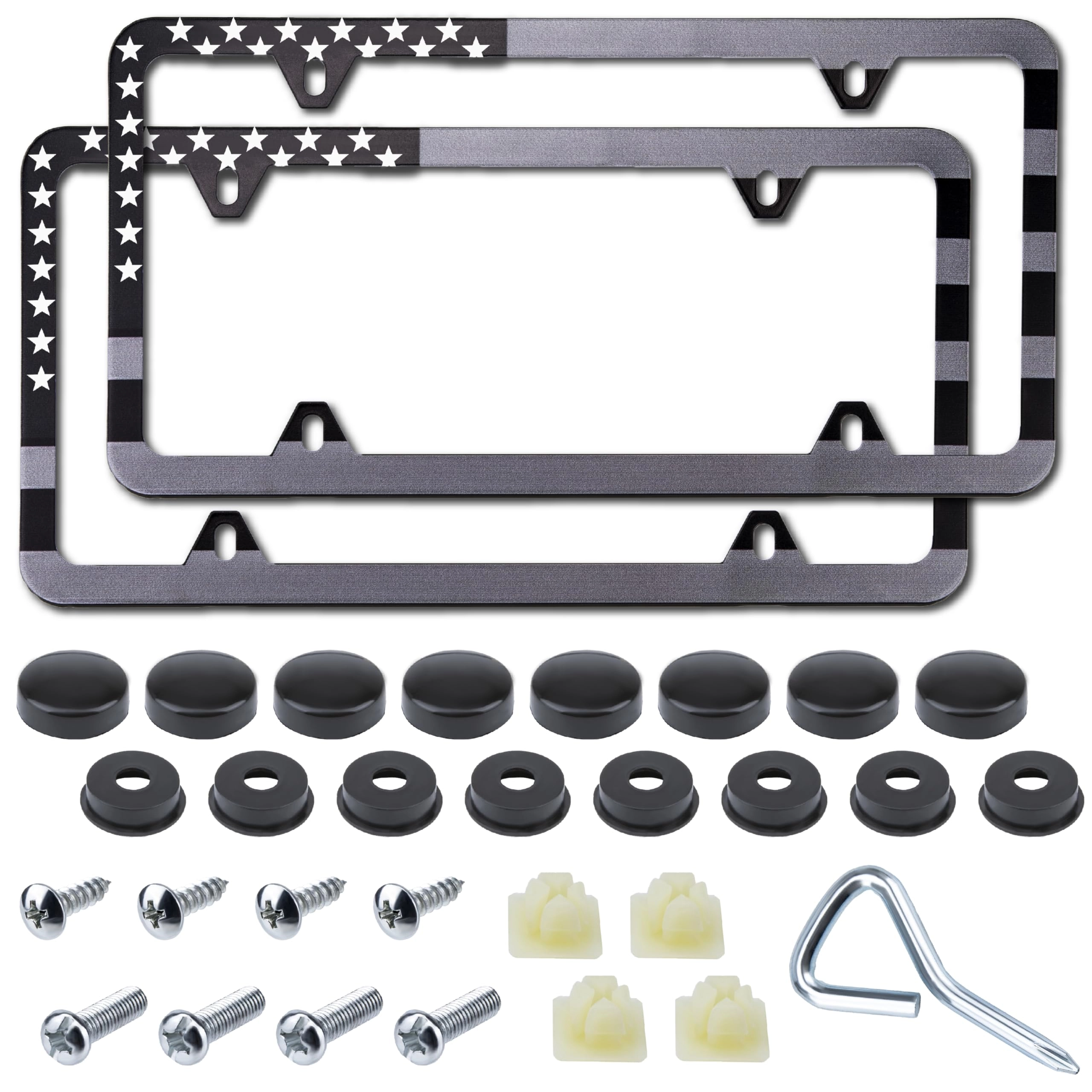 ecocstm American Flag License Plate Frame - Stainless Steel Universal Fit Pack