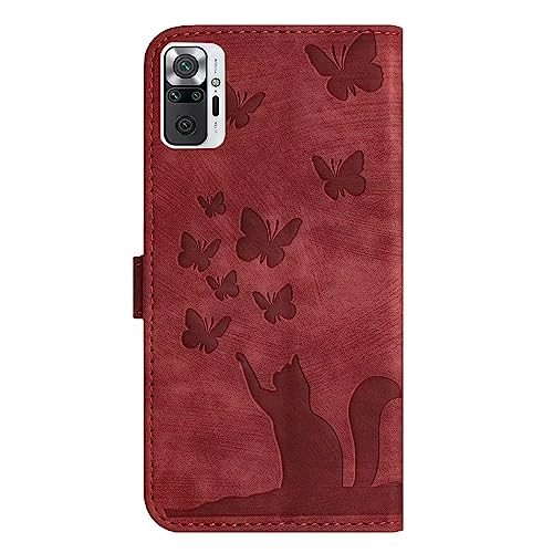 Cute Cat Case Wallet Embossed Flip Cover - PU Leather TPU for Xiaomi Redmi Note 10 Pro
