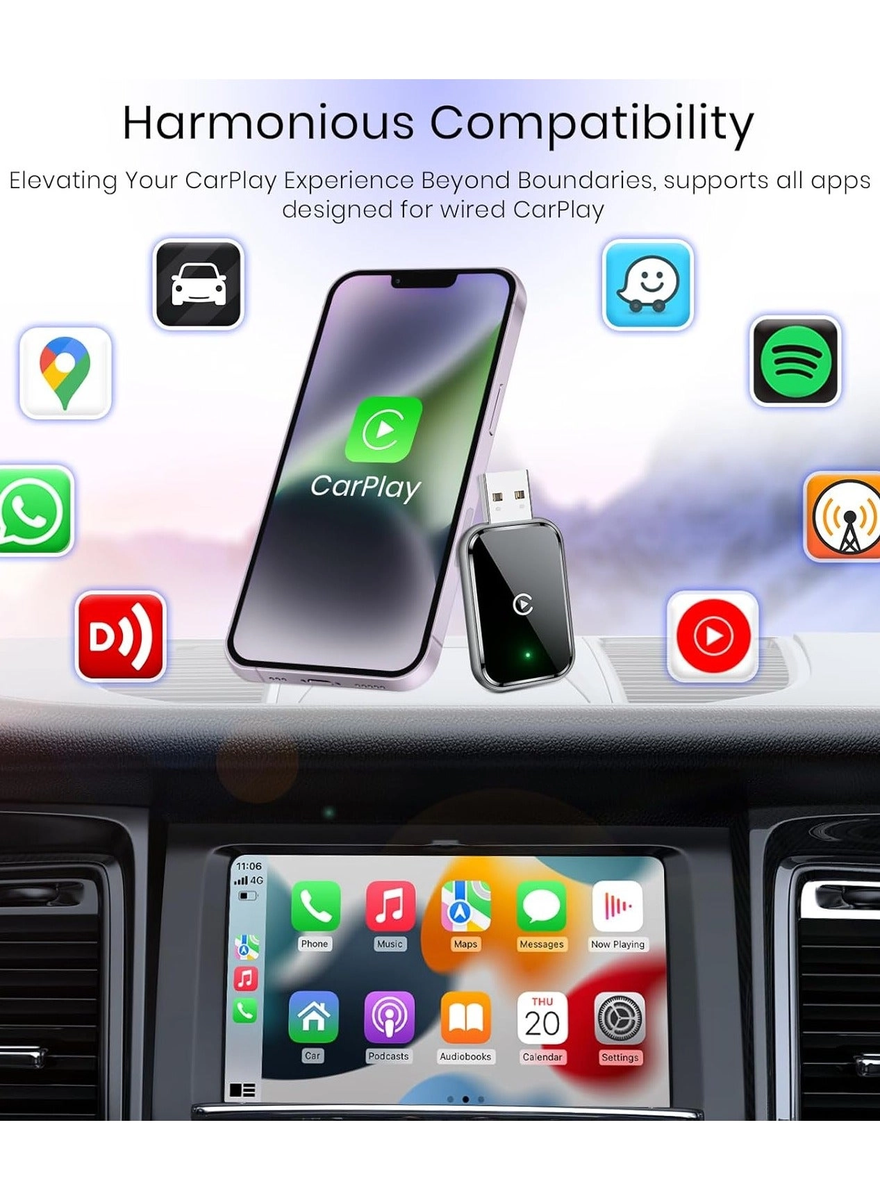 Wireless CarPlay Adapter - For iPhone Android USB & USB-C