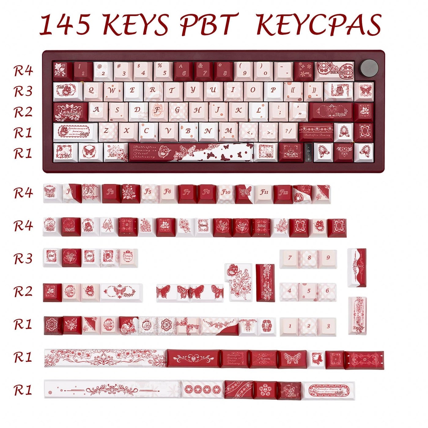 Gradient Cute Pink and White Keycaps Set - ANSI/ISO Keycaps Puller