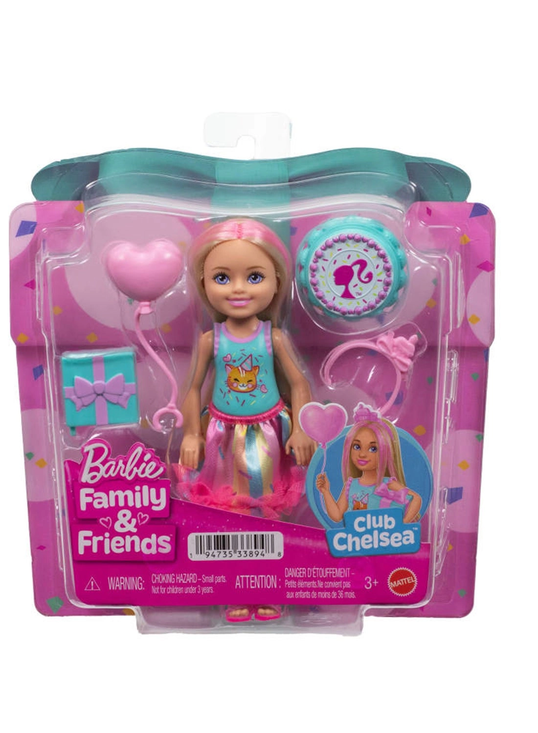 Barbie Chelsea small doll - 6-Inch Pink-Streaked Blonde Birthday-Themed Ages 3+
