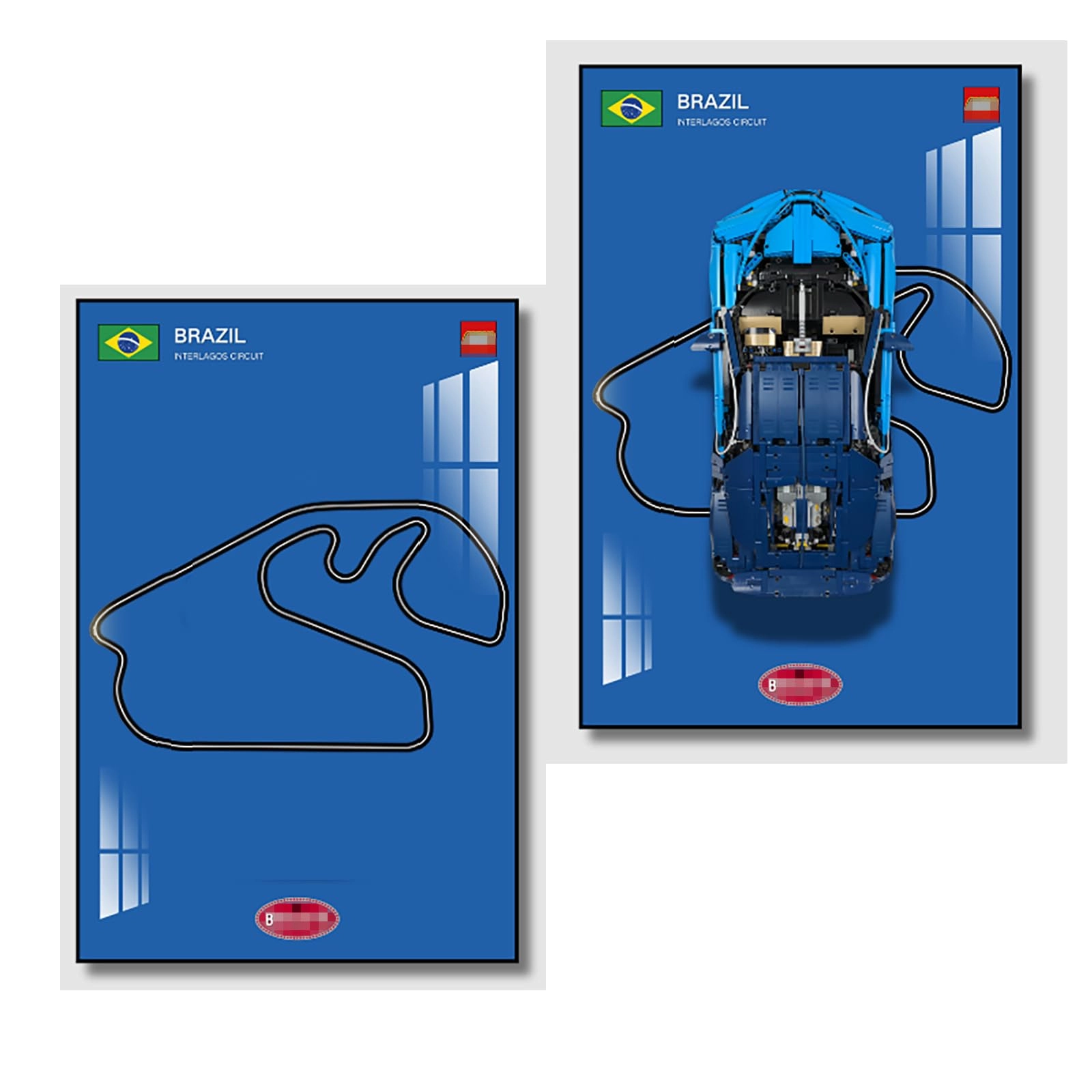 bodamaike Le-go Display Wallboard for Technic Bugatti Chiron Race Car (42083) - Interlagos Circuit in Brazil Le-go