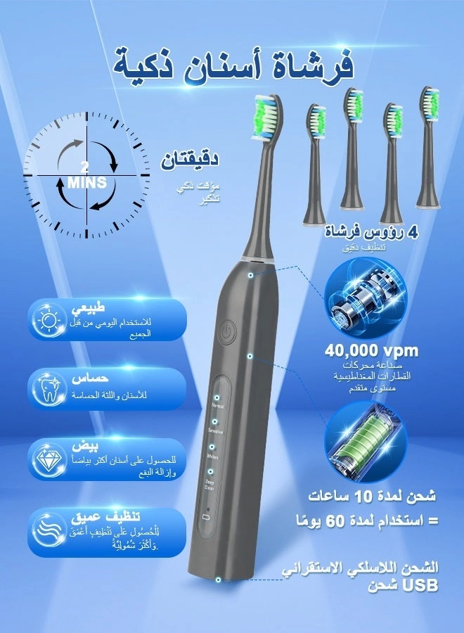YWD-TB36-WH - 40000 VPM 4 Brush Heads USB Wireless Charging