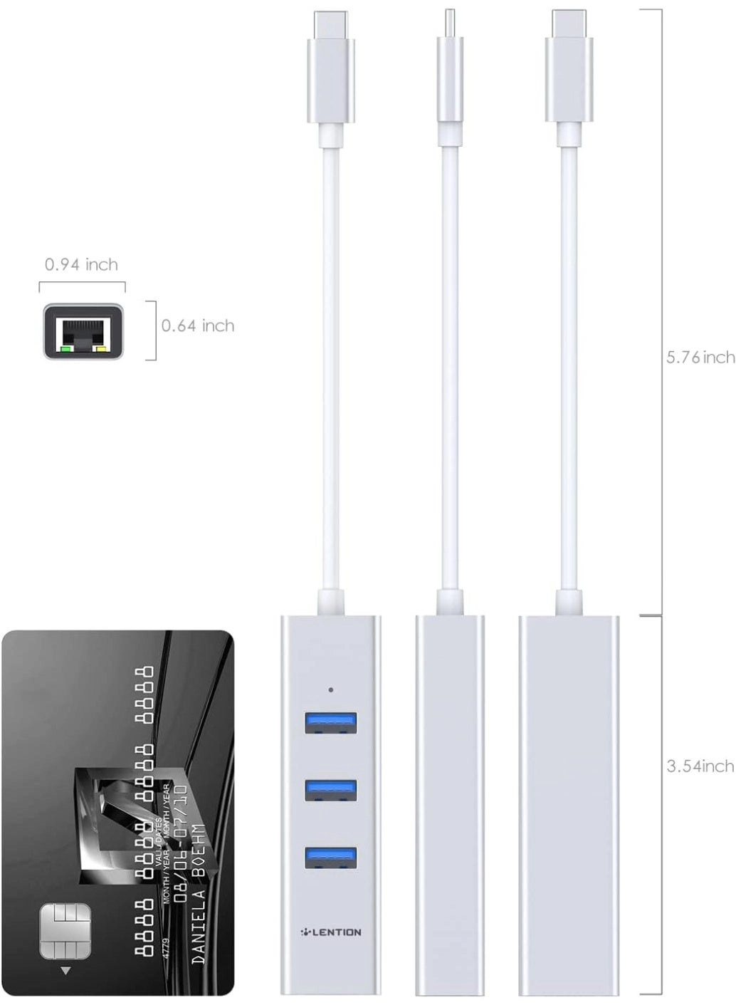 USB C Hub - 4K HDMI Gigabit Ethernet 3 USB 3.0