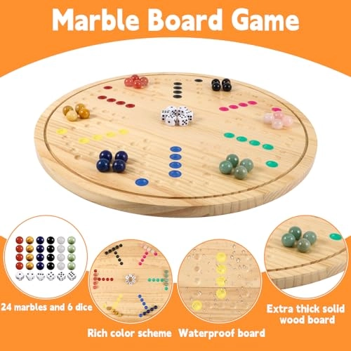 Wahoo Marble Board Game - Double-Sided Solid Wood