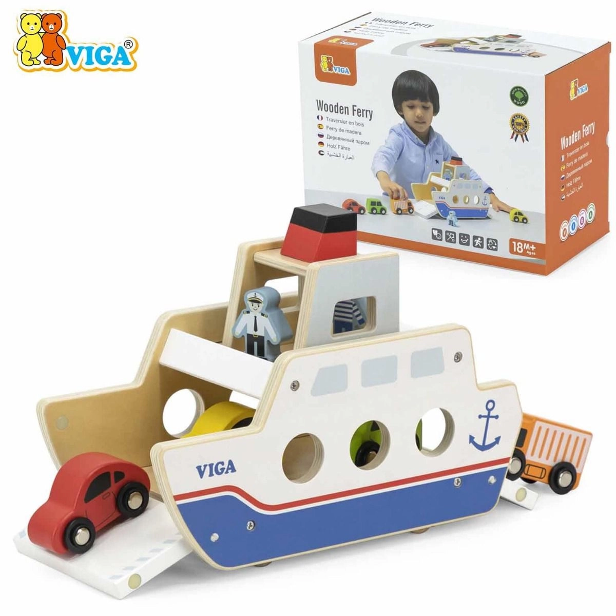 VIGA Wooden Ferry Boat - 18 Months Multi Colour