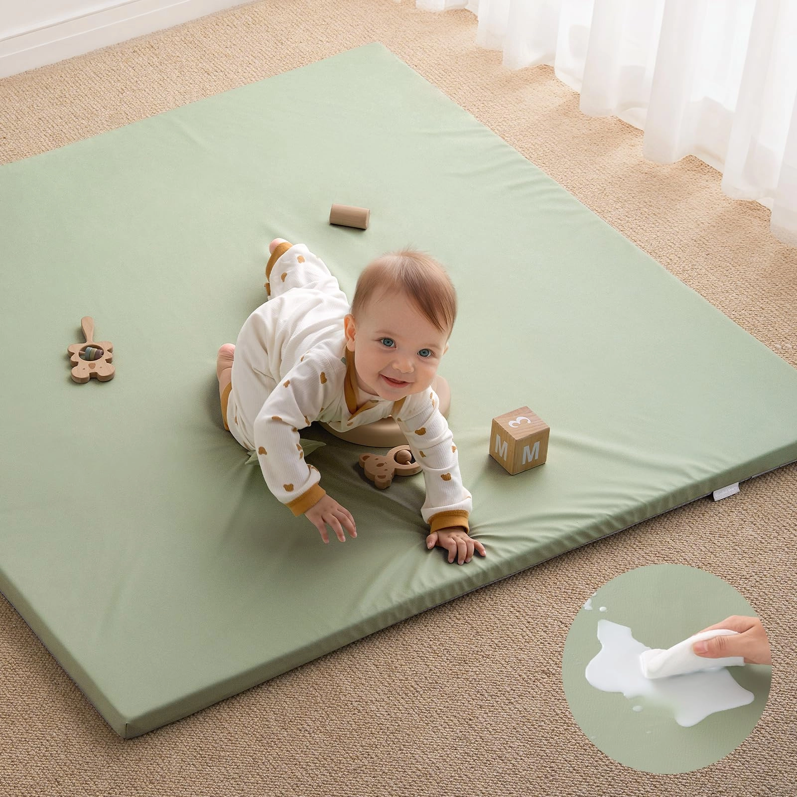 Vegan Leather Baby Play Mat - 50x50 Taupe