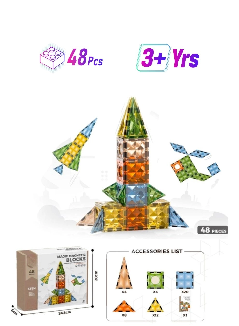 Loquat Magnetic Building Blocks - 48 pcs