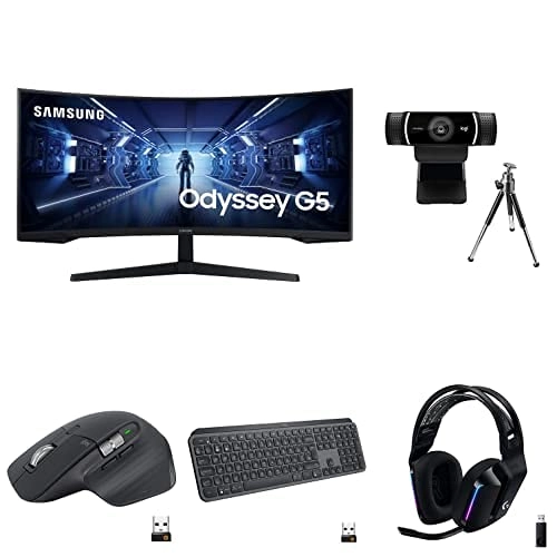 Samsung G5 Odyssey - 34 inch 2560 X 1440 + C922 Pro - 1080p + G733 - Wireless + MX Keys - Wireless + MX Master 3 - Wireless