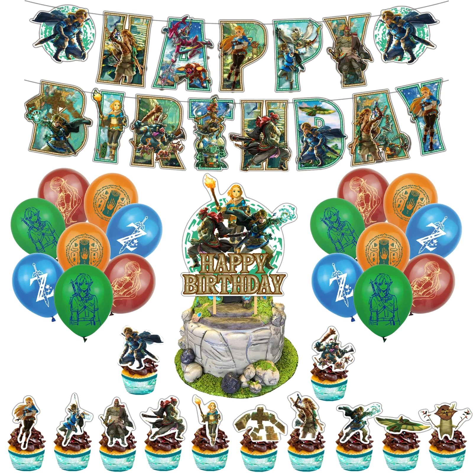 SMLHPARTY dancing fruit cake decorations - 13pcs + baby sensory balloons - 16pcs + fruit birthday banner - 1pcs