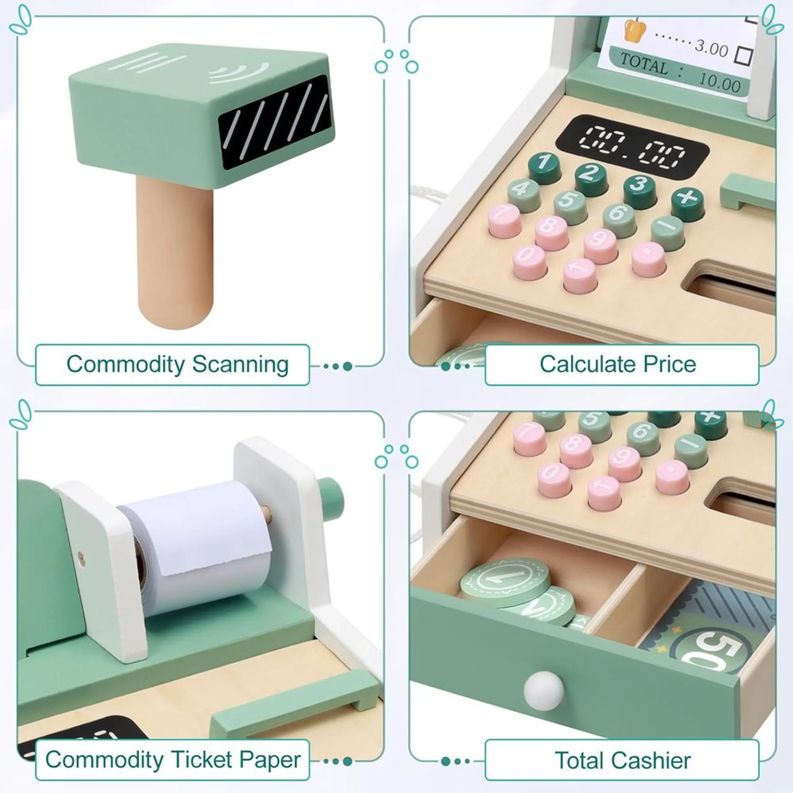 Wooden Cash Register - 16 x 18 x 20 cm eco-friendly (FP-2105-70)