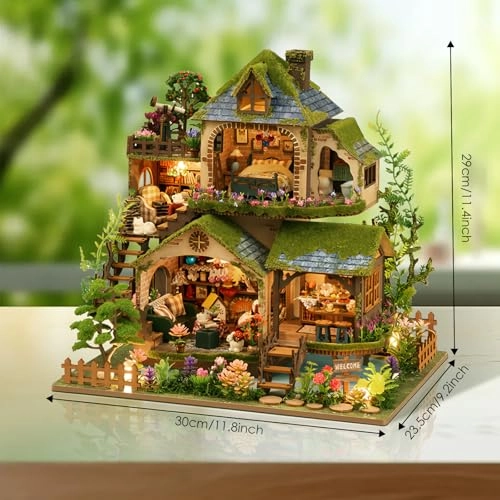 Miniature House Kit - with Light DIY Wood Plastic