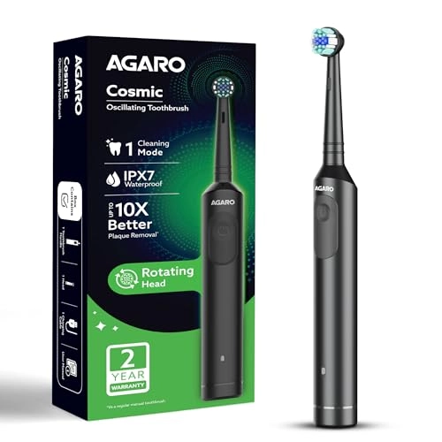 AGARO Cosmic Oscillating Electric Toothbrush - Nylon Soft Bristles Replaceable Brush Head Rechargeable