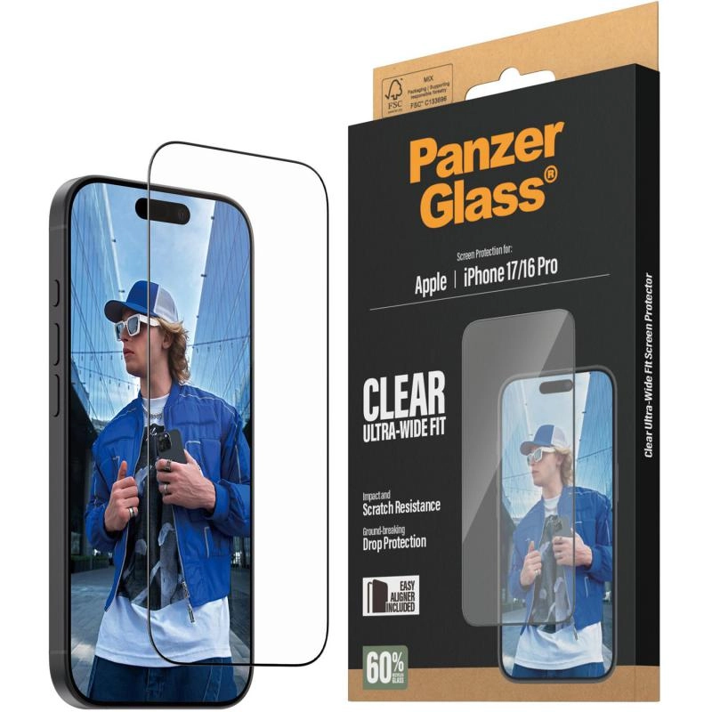 Ultra Wide Fit Clear Tempered Glass Screen Protector for iPhone 16 Plus