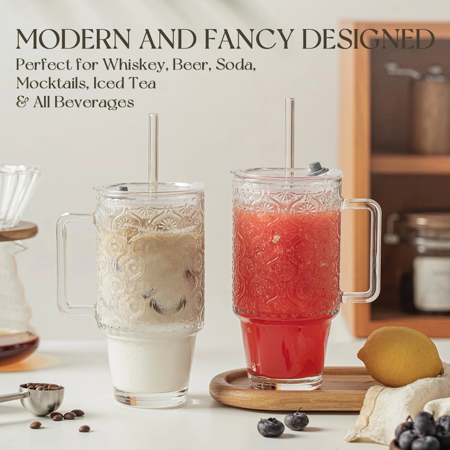 Begonia Pattern Glass Tumbler - 2 pcs