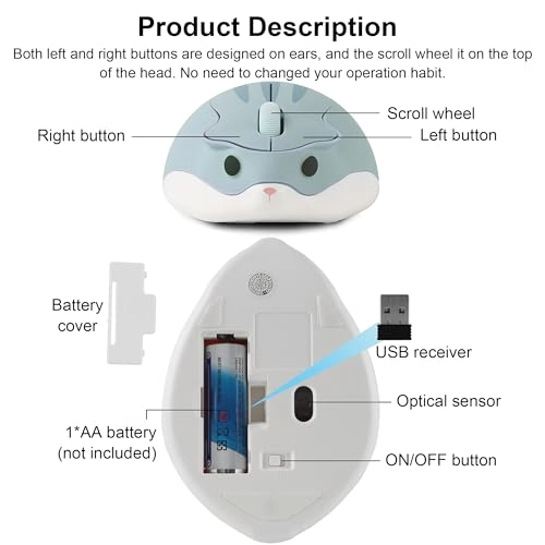 Cute Animal Hamster Shape Silent Mini Travel Mouse - Wireless