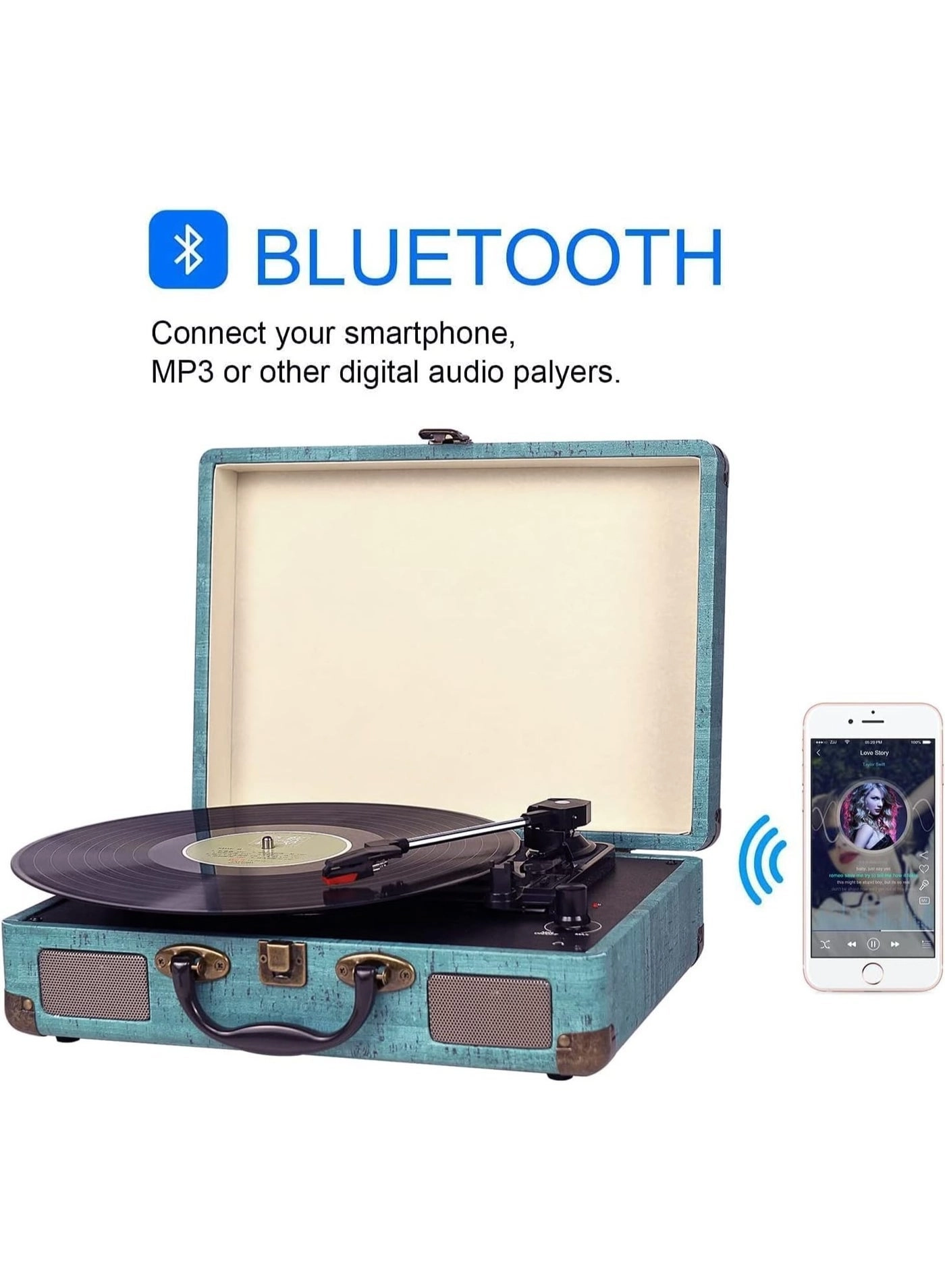 Record Player Turntable - Bluetooth 2 Stereo Speakers 3 Speed