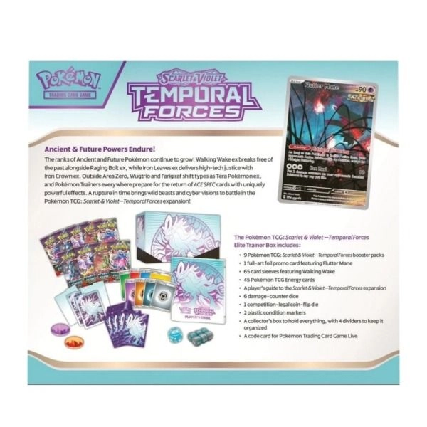 Scarlet & Violet 5 Temporal Forces Elite Trainer Box - 9 booster packs 65 card sleeves Bundle