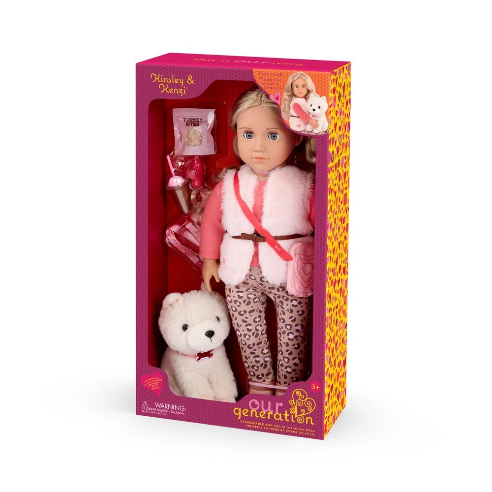 Kinsley Fashion Doll - 18-inch + Kenzi Shih Tzu Pup - 6-inch Ages 3+