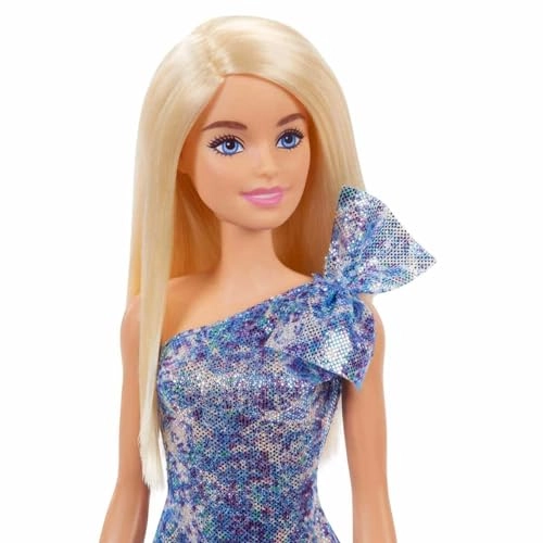 Doll - Blonde Hair Blue Eyes Short Blue Sequins Mini Dress Silver Platform Shoes