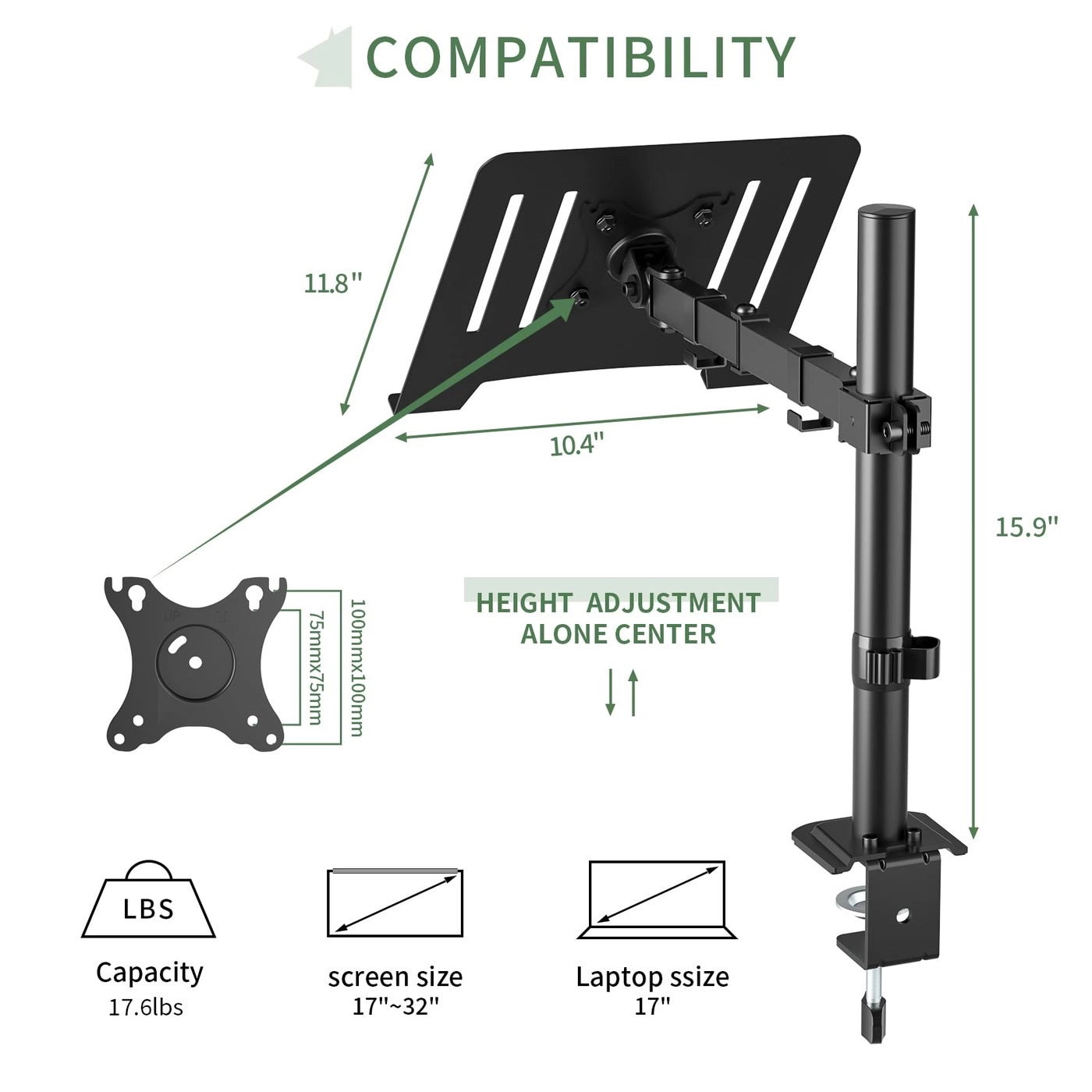 Laptop Desk Mount - 17 inch 14”-32”