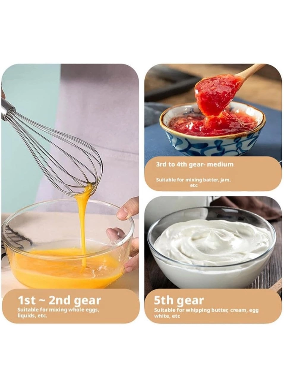 Hand Mixer - Cordless 3-Speed 2 Detachable Beaters