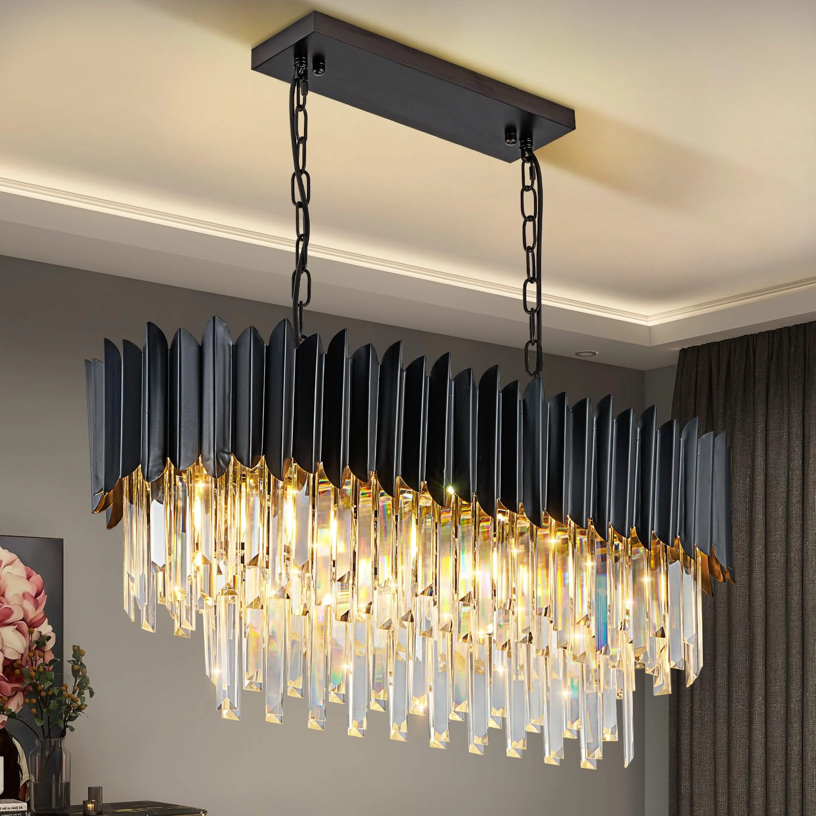 KUNEEEE Crystal Pendant Light - 8 x E14 80x30 cm