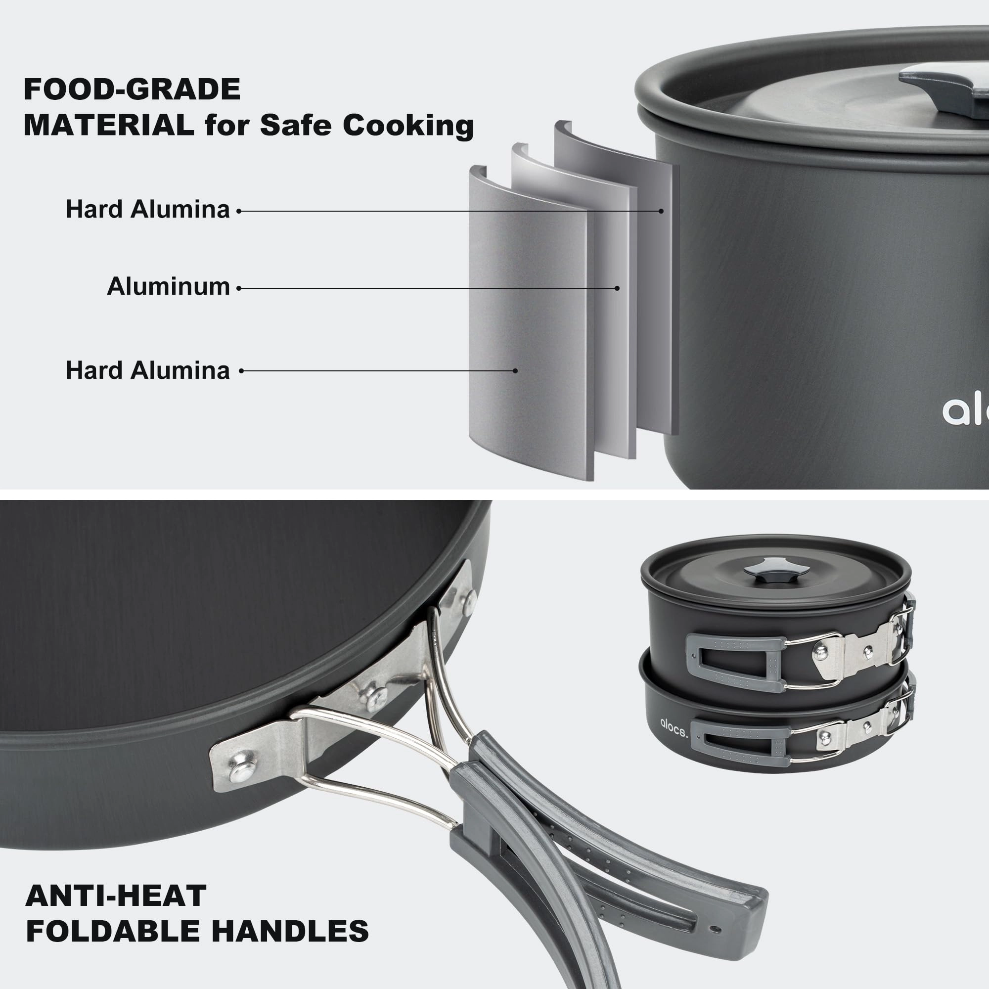 Camping Cookware set - 1.7L 3L 0.8L
